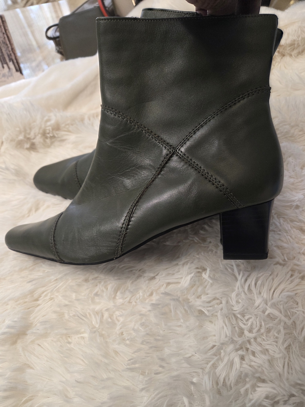 Women’s Olive Green Zip Ankle Booties - Picture 6 of 7